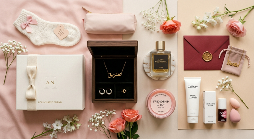 Aesthetic flatlay of gifts