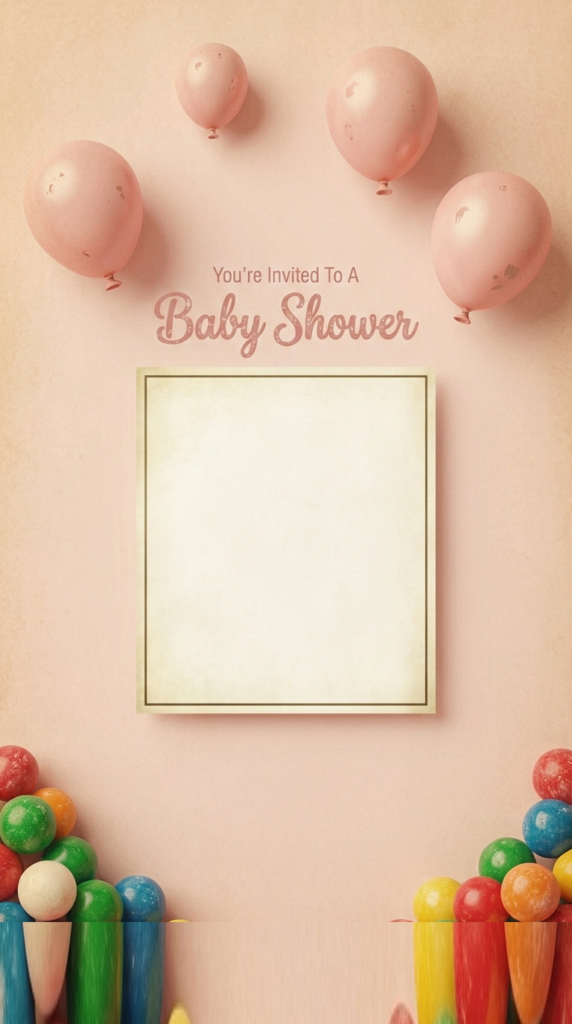 Bubblegum Baby Shower Invitation Template design featuring pink balloons and gumballs
