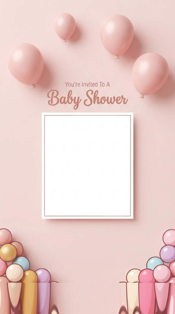 Bubblegum Baby Shower Invitation Template design featuring pink balloons and gumballs