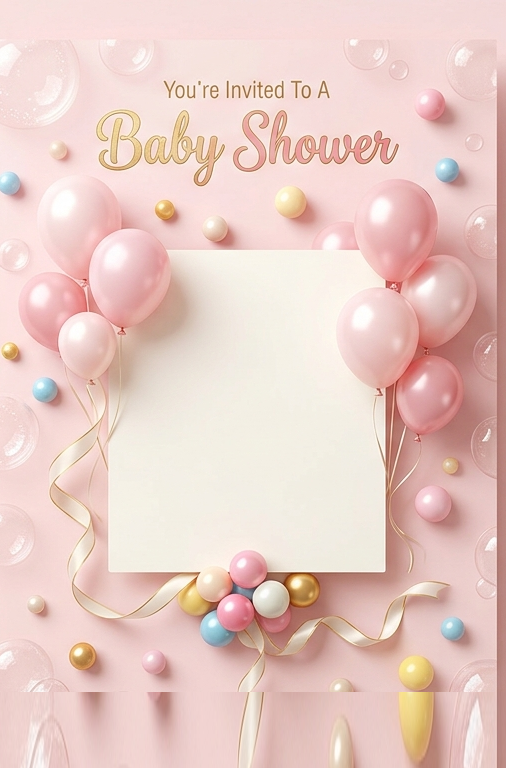 Bubblegum Baby Shower Invitation Template design featuring pink balloons and gumballs
