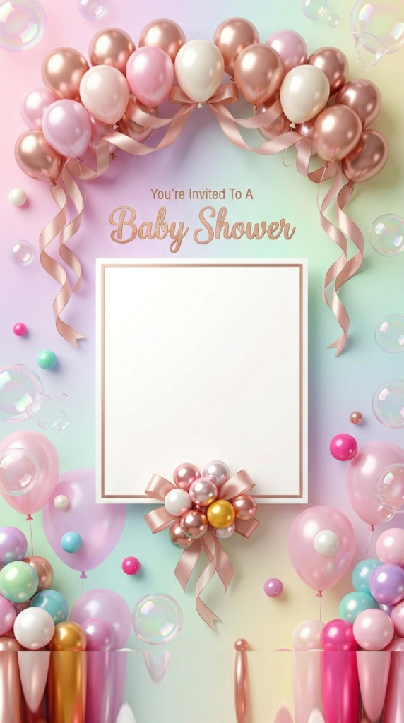 Bubblegum Baby Shower Invitation Template design featuring pink balloons and gumballs