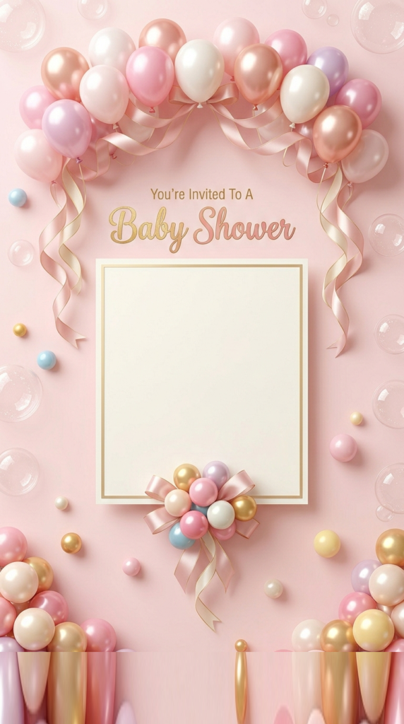 Bubblegum Baby Shower Invitation Template design featuring pink balloons and gumballs