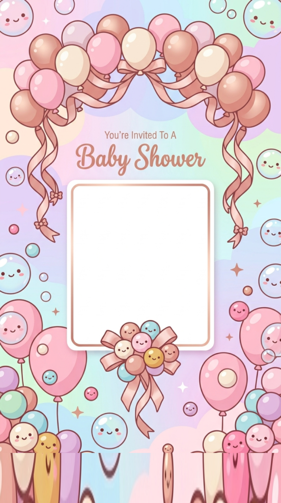 Bubblegum Baby Shower Invitation Template design featuring pink balloons and gumballs