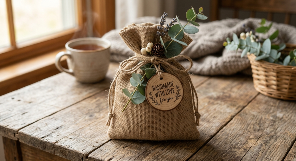 Rustic Burlap Drawstring Bag