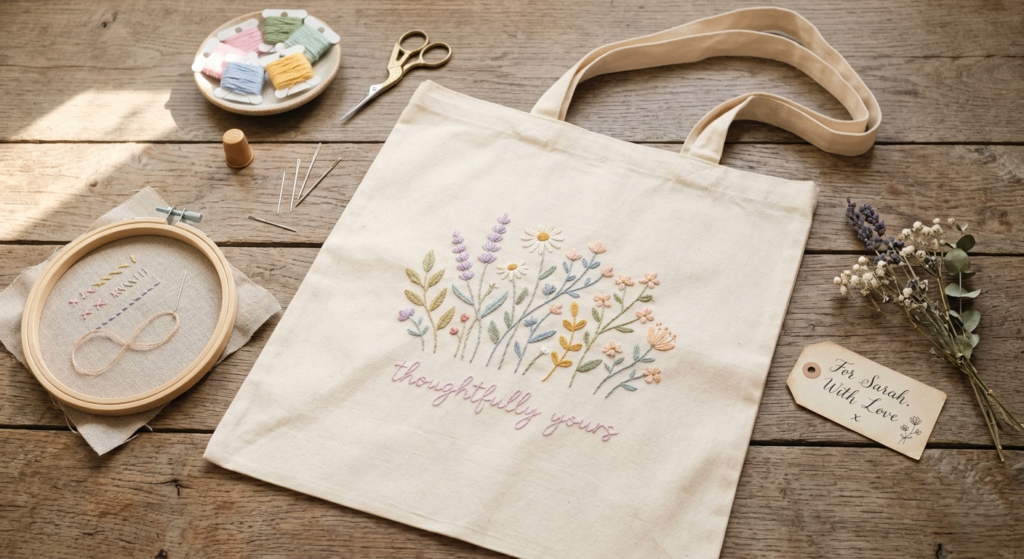 embroidered tote bag