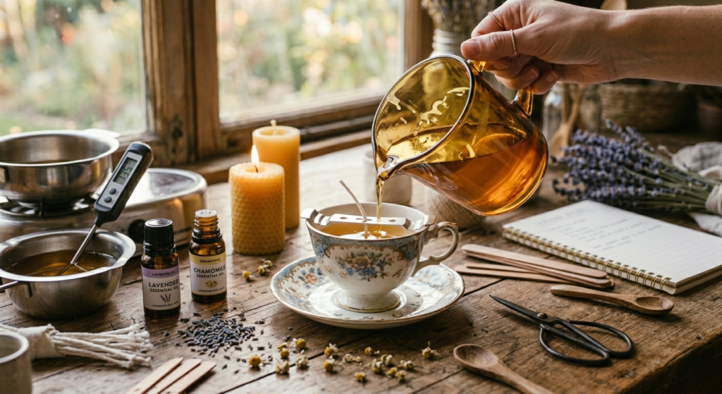 handmade soy candle setup