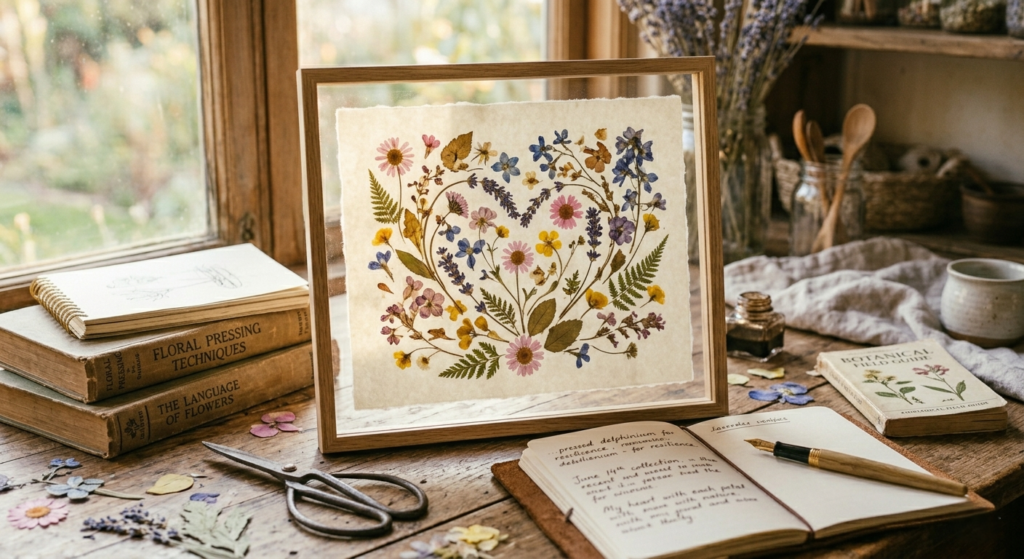 heartfelt pressed flower artwork