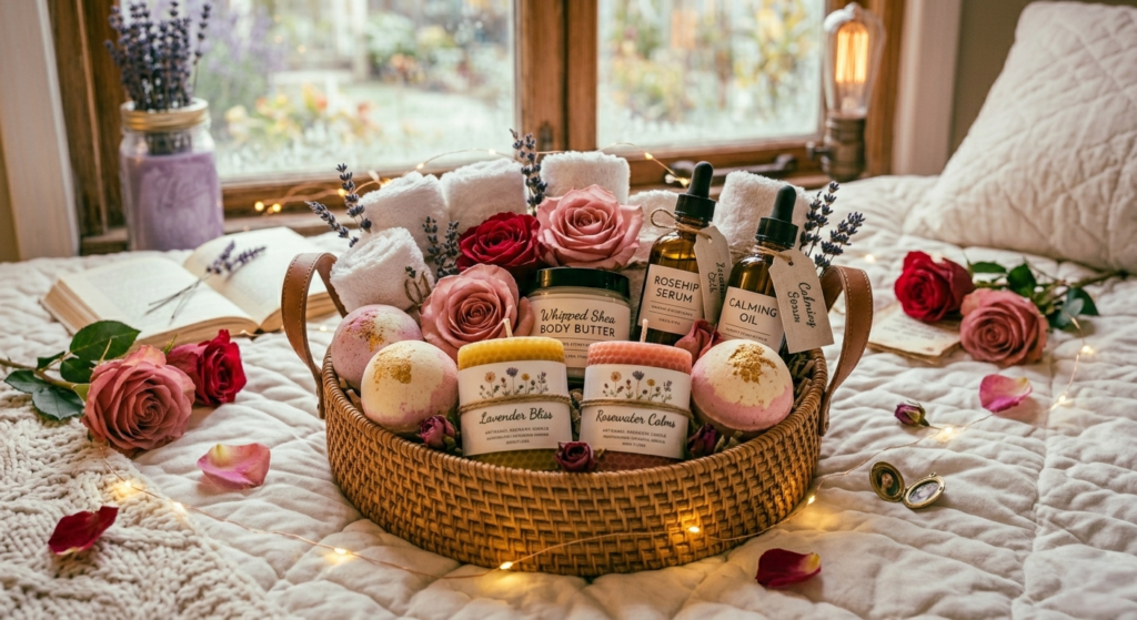 luxury spa-themed gift basket